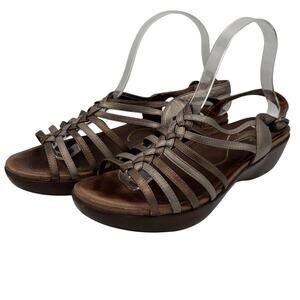 Dansko Dana Strappy Wedge Sandals Bronze Metallic EU 40 leather 2" heel